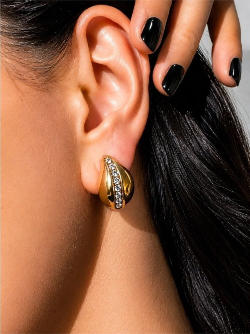 Gold Zircon Teardrop Earrings - PVD Real Gold Plated